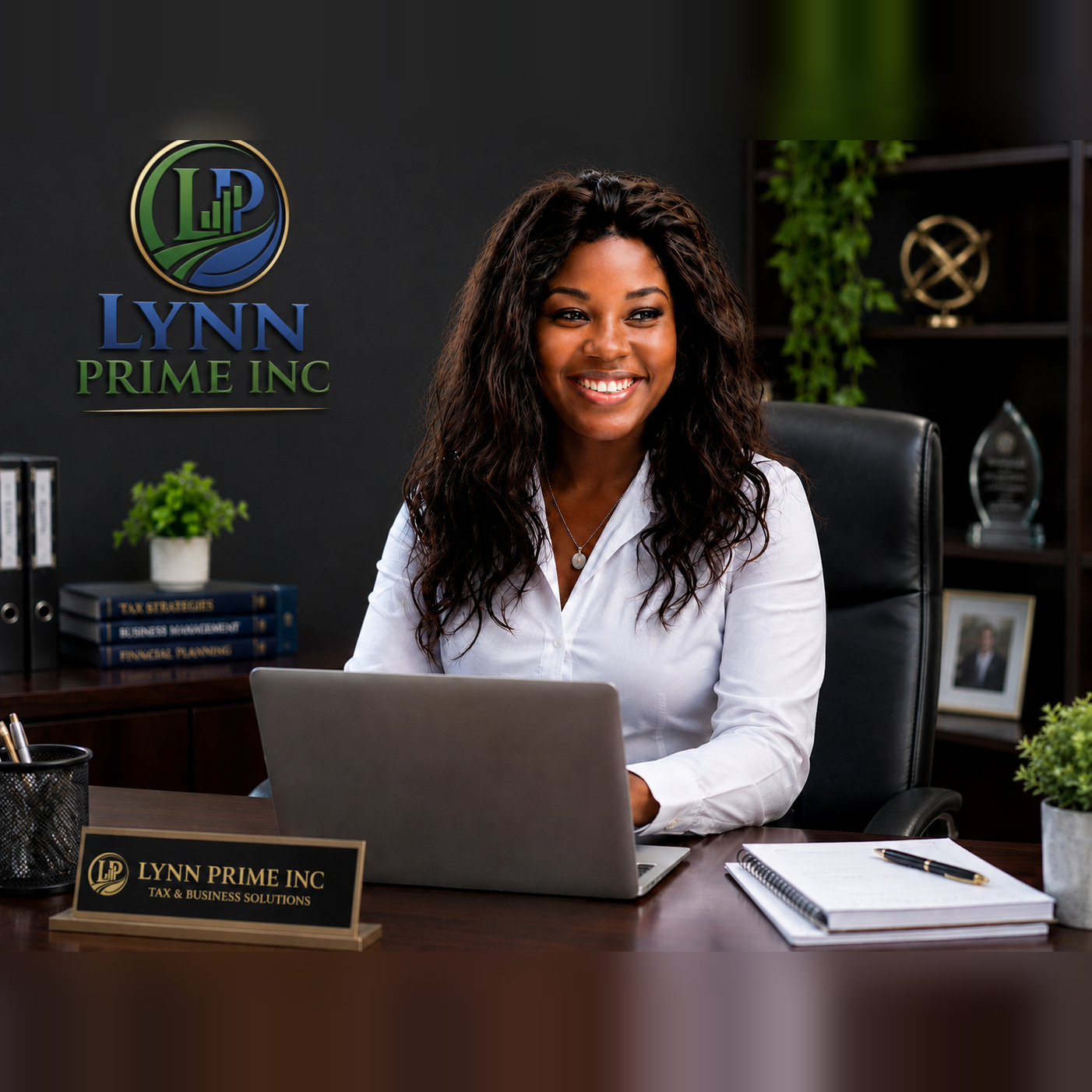 Lynn (Schnoldine Joseph) at her desk